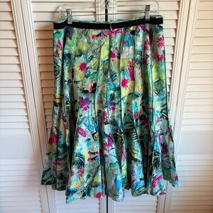 100% COTTON Floral Tropical Print Pleated A-Line Skirt
